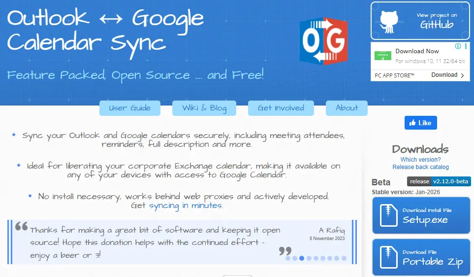 Outlook Google Calendar Sync (OGCS) — free, open-source Windows application for Outlook and Google Calendar sync
